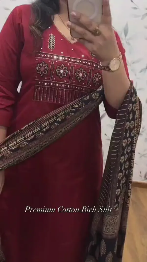 Premium_Dhabu_Cotton_Embroidered_Kurta_Pant_Set_With_Printed_Dupatta_For_Women