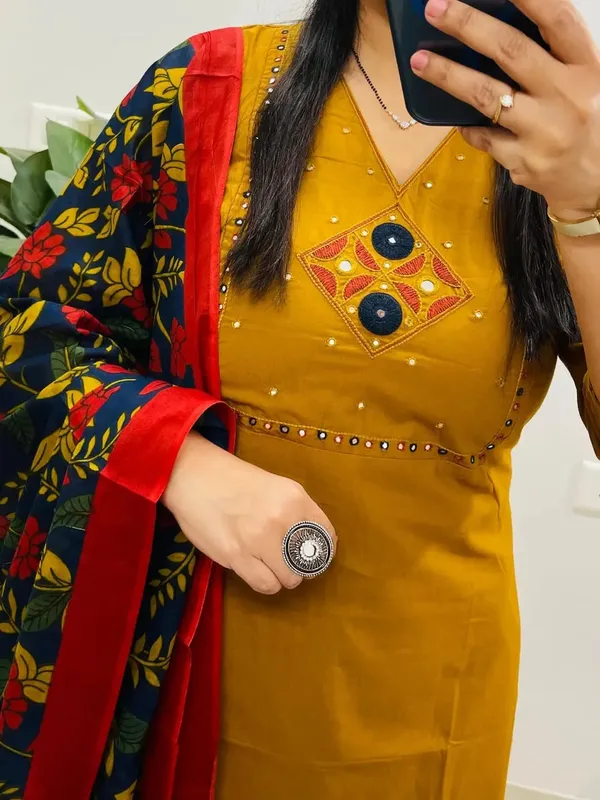 Premium_Dhabu_Cotton_Embroidered_Kurta_Pant_Set_With_Printed_Dupatta_For_Women