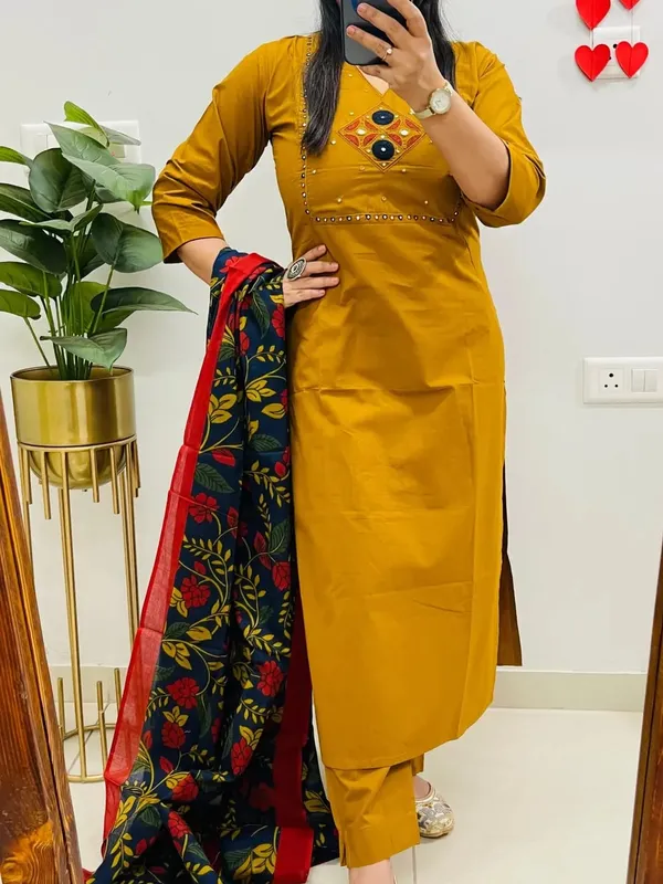 Premium_Dhabu_Cotton_Embroidered_Kurta_Pant_Set_With_Printed_Dupatta_For_Women