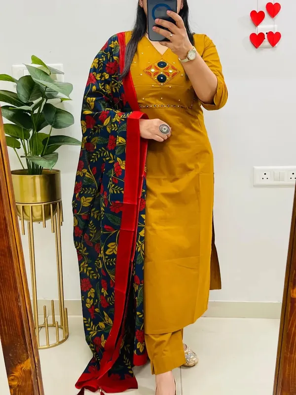 Premium_Dhabu_Cotton_Embroidered_Kurta_Pant_Set_With_Printed_Dupatta_For_Women