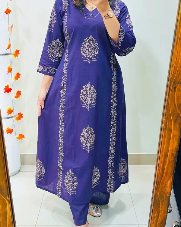 Royal_Indigo_Handblock_Cotton_Kurti_Palazzo_Set