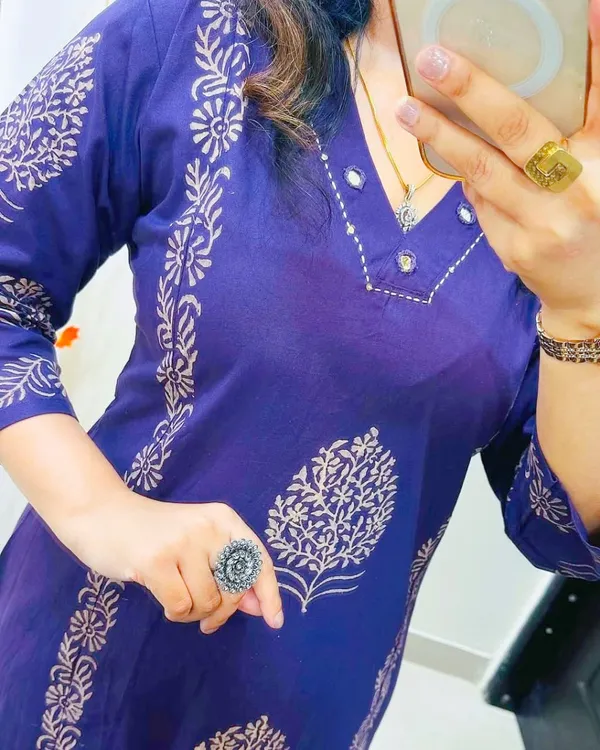 Royal_Indigo_Handblock_Cotton_Kurti_Palazzo_Set