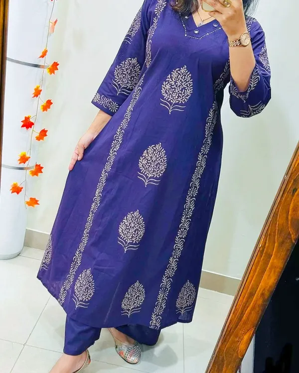 Royal_Indigo_Handblock_Cotton_Kurti_Palazzo_Set