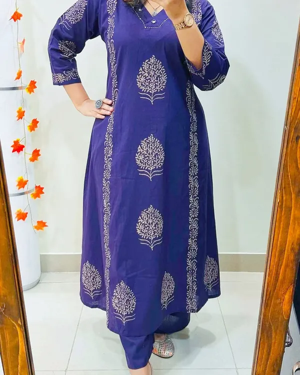 Royal_Indigo_Handblock_Cotton_Kurti_Palazzo_Set