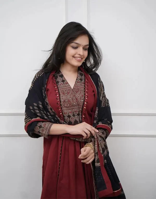 Maroon_Ruhani_Ajrakh_Embroidered_Kurta_Set