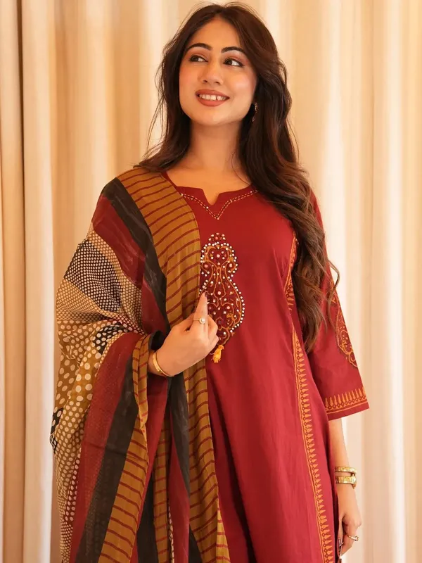 Cotton_Rust_Romance_Kurta_With_Pant_And_Dupatta_Set