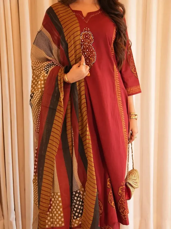 Cotton_Rust_Romance_Kurta_With_Pant_And_Dupatta_Set