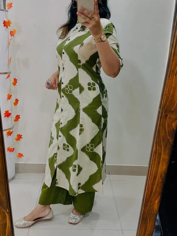 Olive_Wave_Zigzag_Cotton_Kurti_Pant_Set
