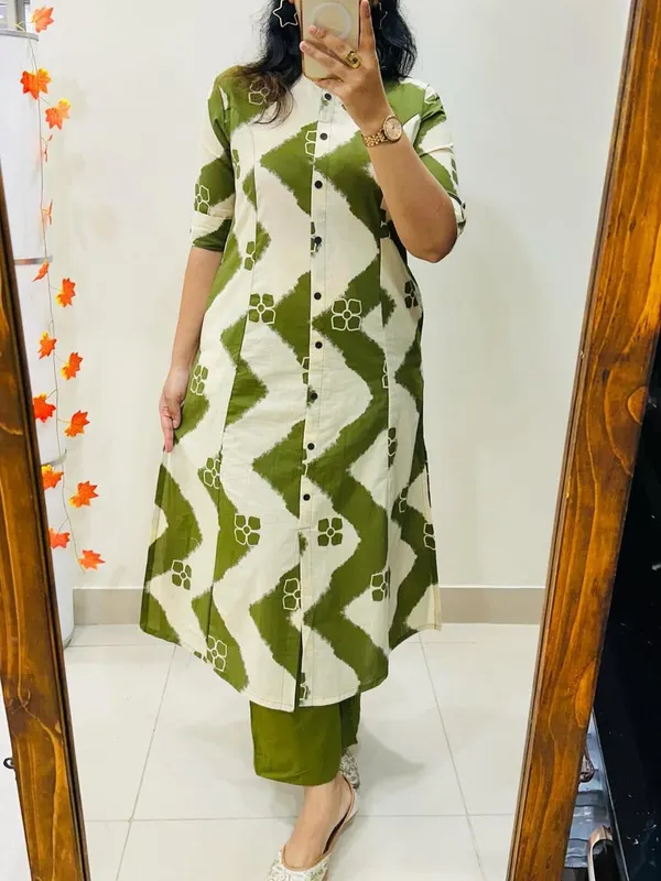 Olive_Wave_Zigzag_Cotton_Kurti_Pant_Set
