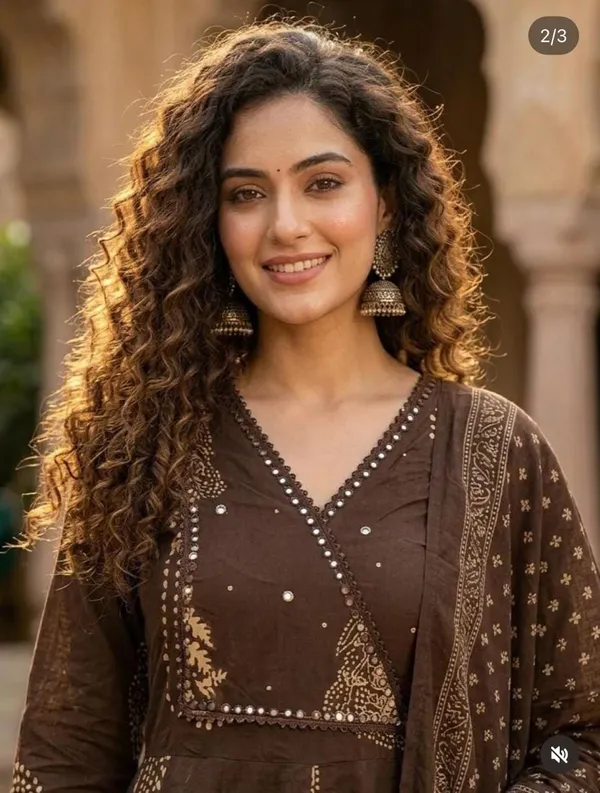Brown_Cotton_Angrakha_Anarkali_Kurta_Set_With_Dupatta_Heavy_Hand_Work_Ethnic_Wear