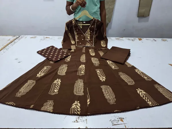 Brown_Cotton_Angrakha_Anarkali_Kurta_Set_With_Dupatta_Heavy_Hand_Work_Ethnic_Wear
