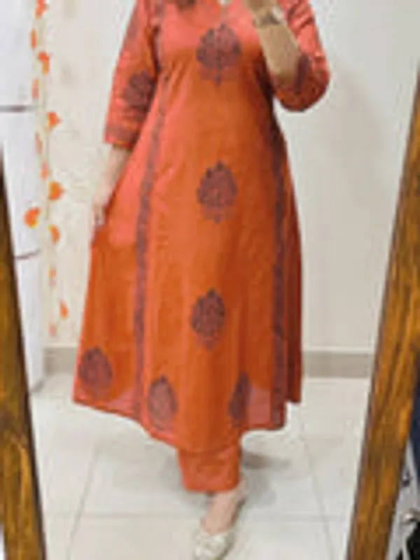 Rust_Aura_Handblock_Cotton_Kurti_Pant_Set