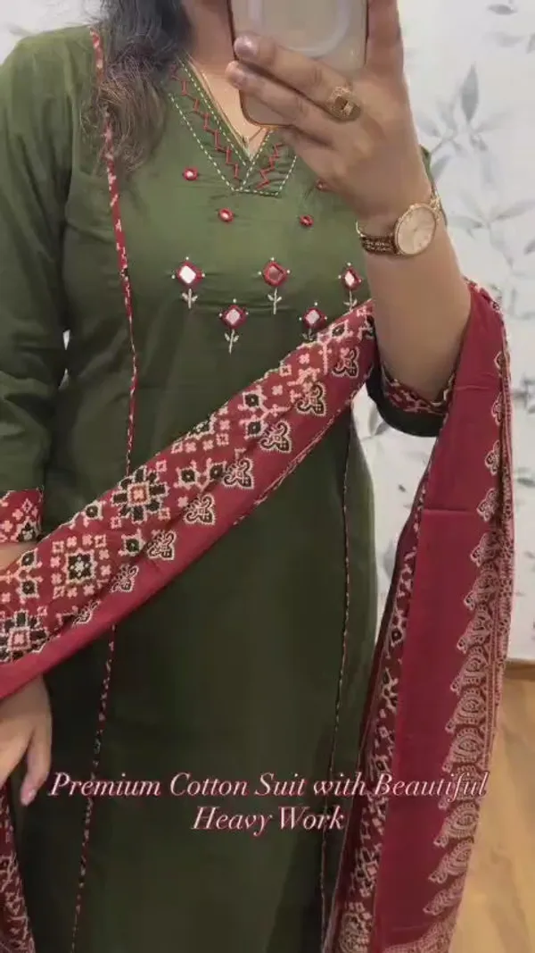 Olive_Green_Embroidered_Cotton_Kurta_Set_With_Floral_Print_Dupatta