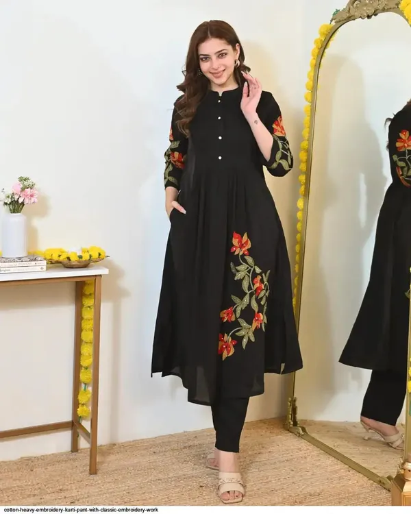 Black_A_Line_Threadwork_Cotton_Kurta_Set