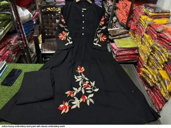 Black_A_Line_Threadwork_Cotton_Kurta_Set