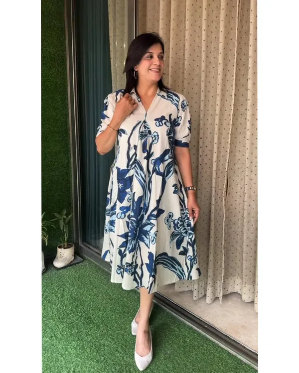 Azure_Bloom_Hand_Block_Inspired_Indo_Western_Dress