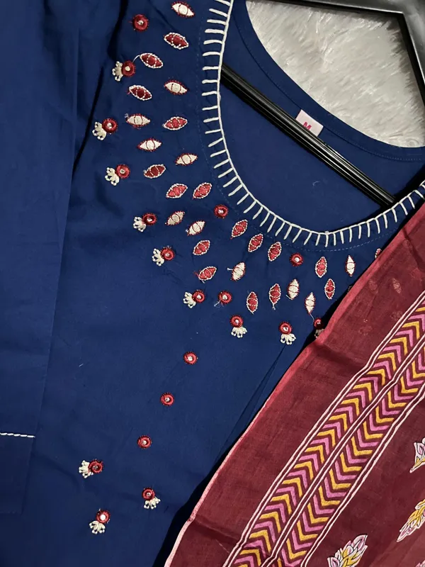 Nri_Blue_Embroidered_Cotton_Kurti_Set_With_Dupatta