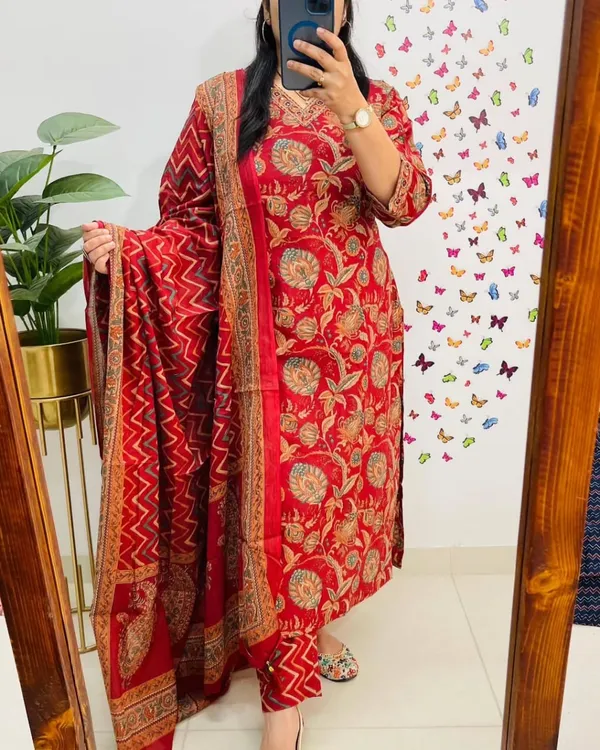 Salim_Red_Sequin_Embellished_Cotton_Kurti_Pant_Set
