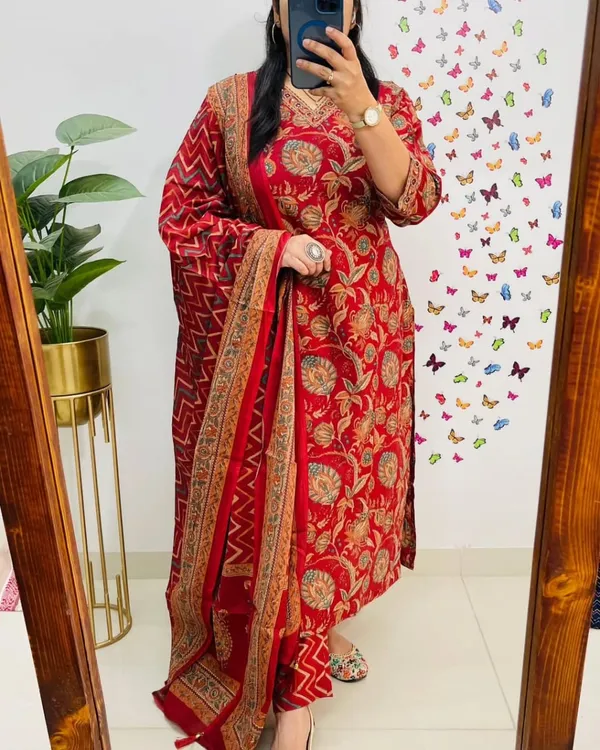 Salim_Red_Sequin_Embellished_Cotton_Kurti_Pant_Set