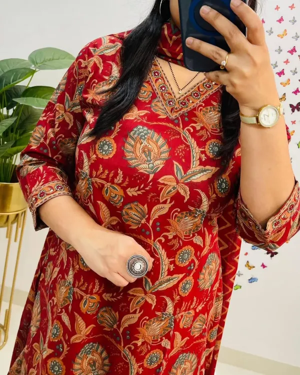 Salim_Red_Sequin_Embellished_Cotton_Kurti_Pant_Set