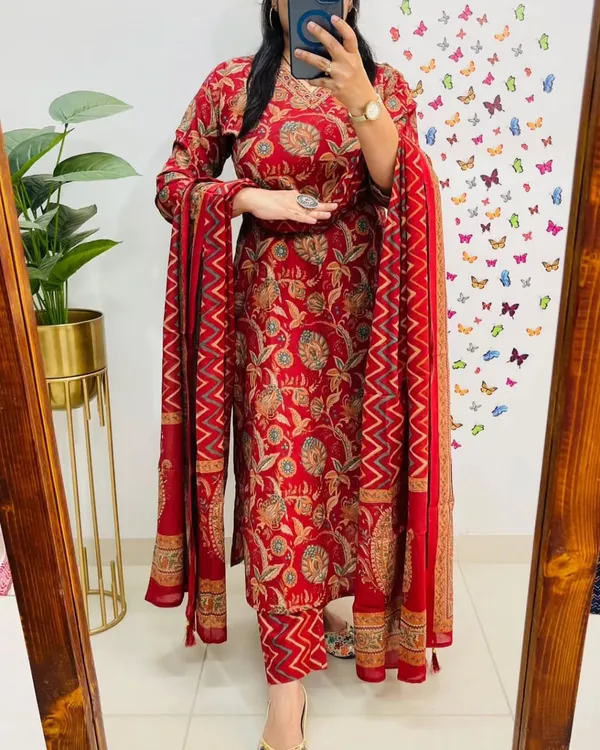 Salim_Red_Sequin_Embellished_Cotton_Kurti_Pant_Set