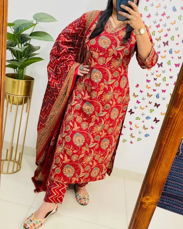 Salim_Red_Sequin_Embellished_Cotton_Kurti_Pant_Set