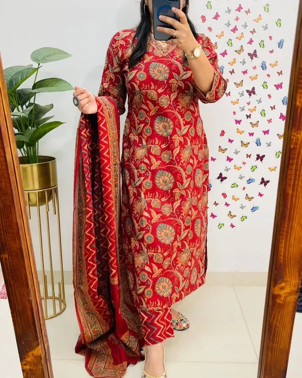 Salim_Red_Sequin_Embellished_Cotton_Kurti_Pant_Set