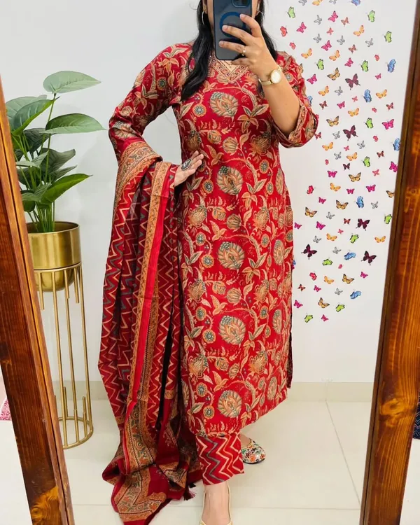 Salim_Red_Sequin_Embellished_Cotton_Kurti_Pant_Set
