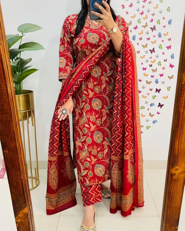 Salim_Red_Sequin_Embellished_Cotton_Kurti_Pant_Set