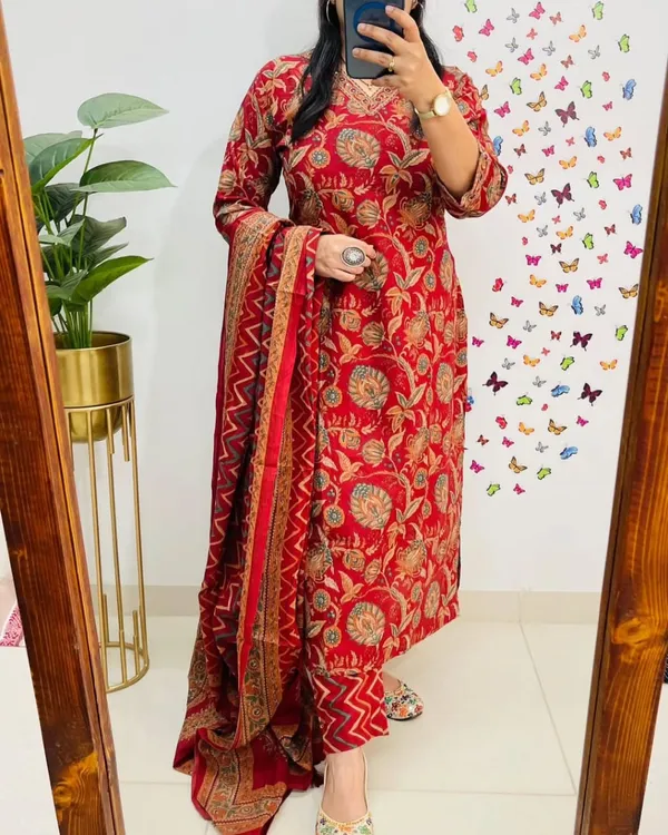 Salim_Red_Sequin_Embellished_Cotton_Kurti_Pant_Set