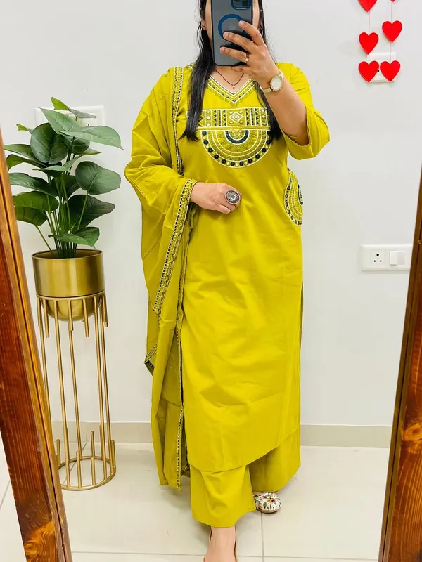 Rust_Royale_Embroidered_Cotton_Kurti_Pant_Dupatta_Set