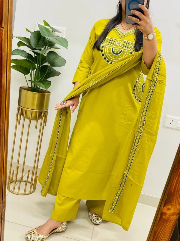 Rust_Royale_Embroidered_Cotton_Kurti_Pant_Dupatta_Set