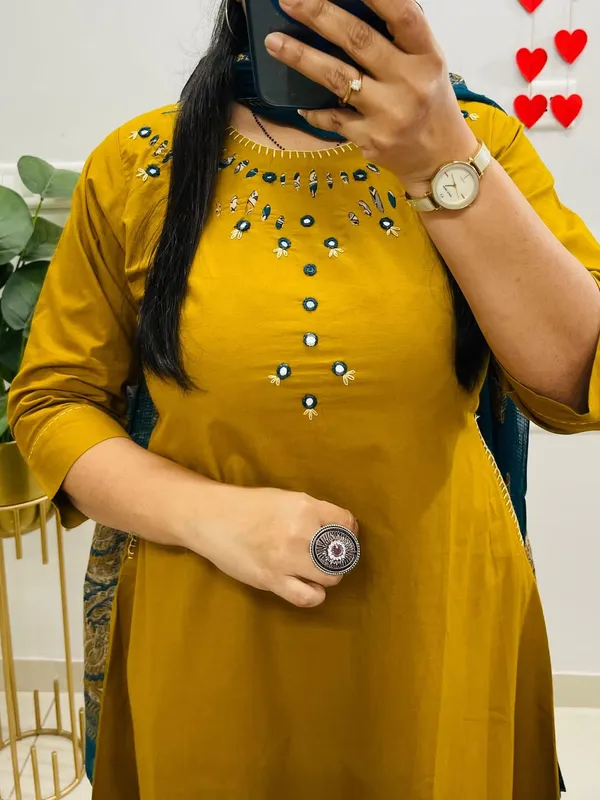 Nri_Yellow_Embroidered_Cotton_Kurti_Set_With_Dupatta