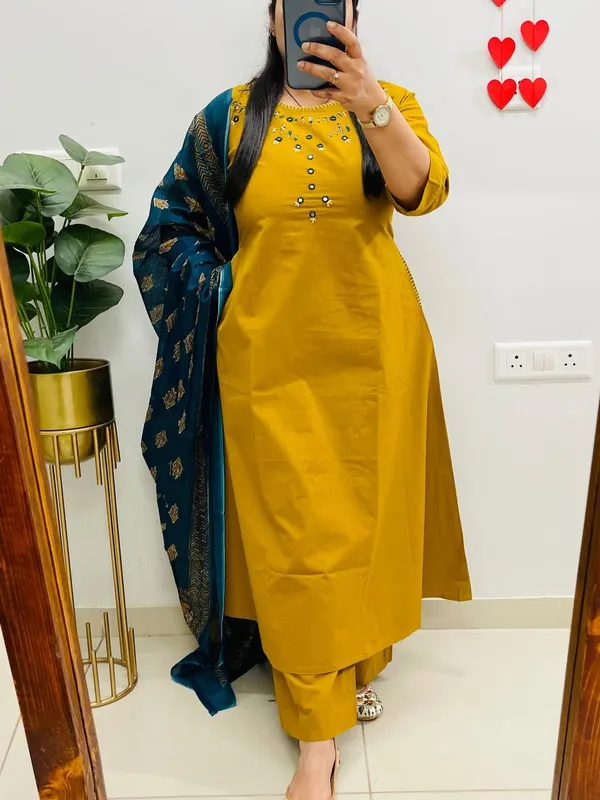 Nri_Yellow_Embroidered_Cotton_Kurti_Set_With_Dupatta
