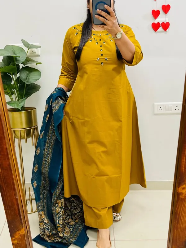 Nri_Yellow_Embroidered_Cotton_Kurti_Set_With_Dupatta