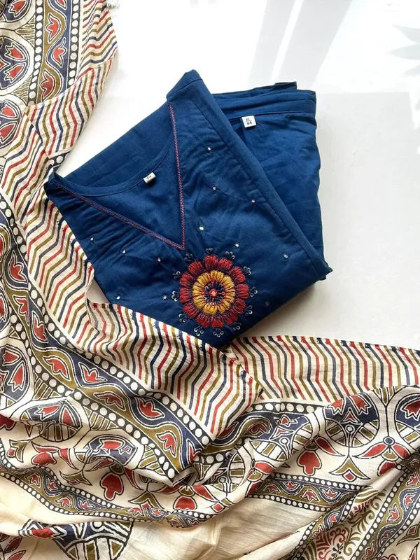 Dhabu_Cotton_Kurta_Pant_Set_With_Kutch_Embroidery_Mirror_Work_Printed_Dupatta_For_Women