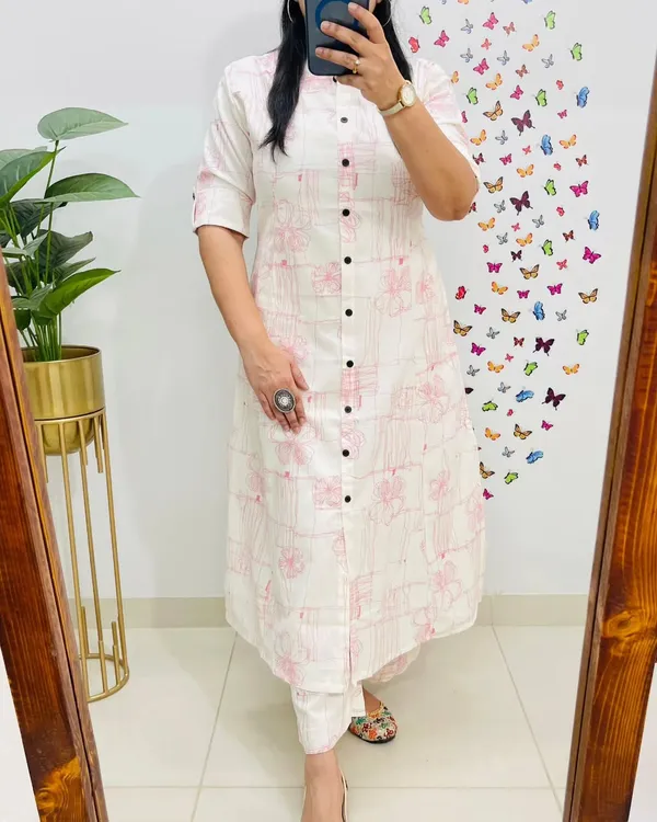 Blush_Sketch_Floral_Cotton_Kurti_Pant_Set