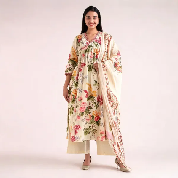 Pure_Cotton_Embroidery_Print_Kurti_With_Pant_And_Mulmul_Printed_Dupatta