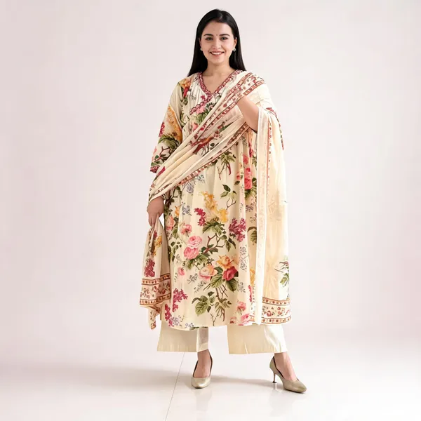 Pure_Cotton_Embroidery_Print_Kurti_With_Pant_And_Mulmul_Printed_Dupatta