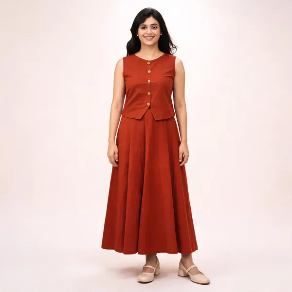 Cotton_Co_Ord_Set_Sleeveless_Button_Top_With_Flared_Maxi_Skirt_Two_Piece_Outfit