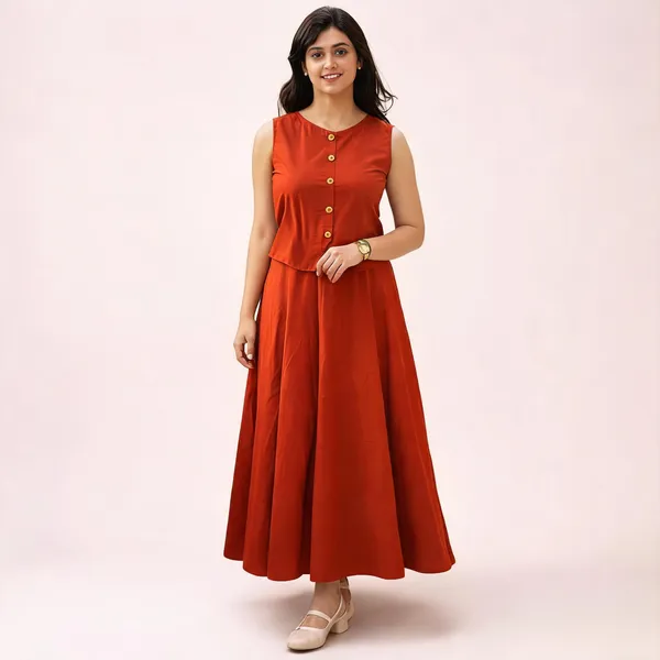 Cotton_Co_Ord_Set_Sleeveless_Button_Top_With_Flared_Maxi_Skirt_Two_Piece_Outfit