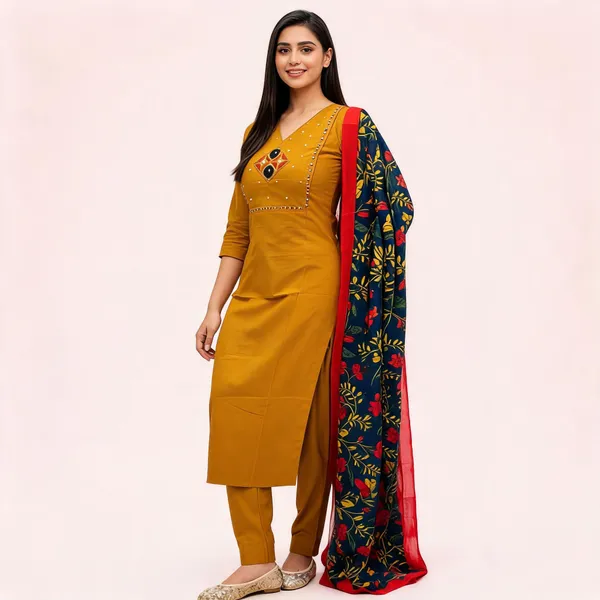 Premium_Dhabu_Cotton_Embroidered_Kurta_Pant_Set_With_Printed_Dupatta_For_Women