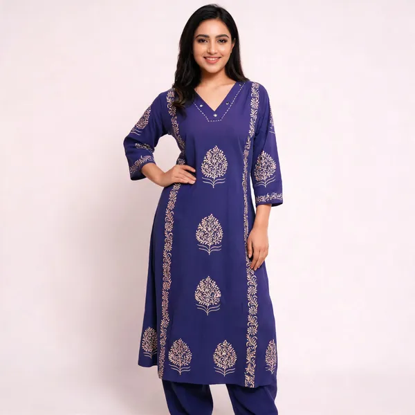 Royal_Indigo_Handblock_Cotton_Kurti_Palazzo_Set