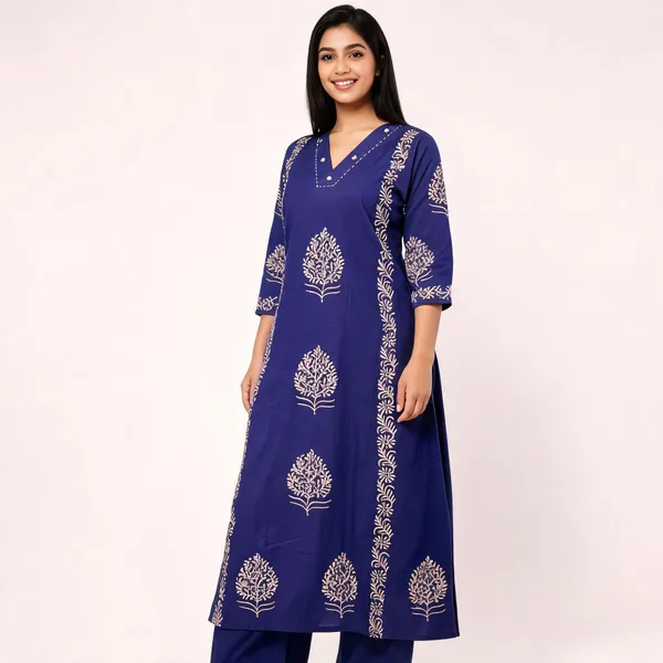 Royal_Indigo_Handblock_Cotton_Kurti_Palazzo_Set