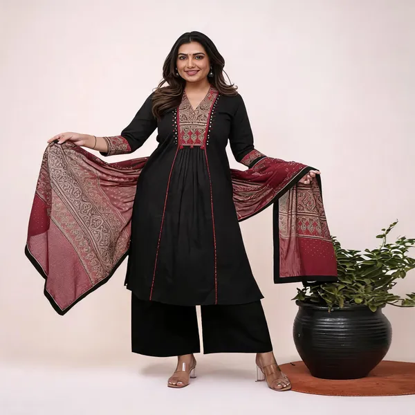 Black_Maroon_Ruhani_Ajrakh_Mirror_Work_Kurta_Set