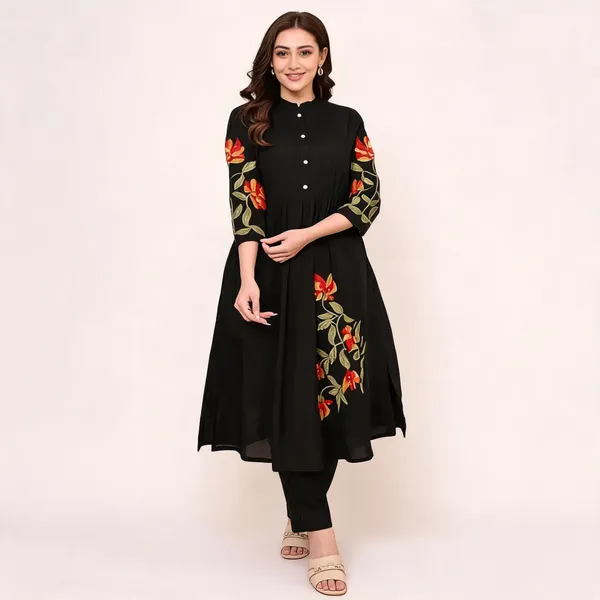 Black_A_Line_Threadwork_Cotton_Kurta_Set