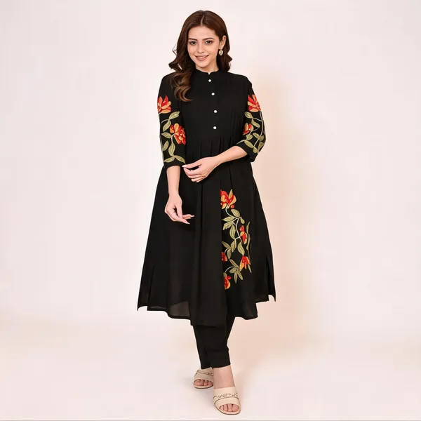 Black_A_Line_Threadwork_Cotton_Kurta_Set