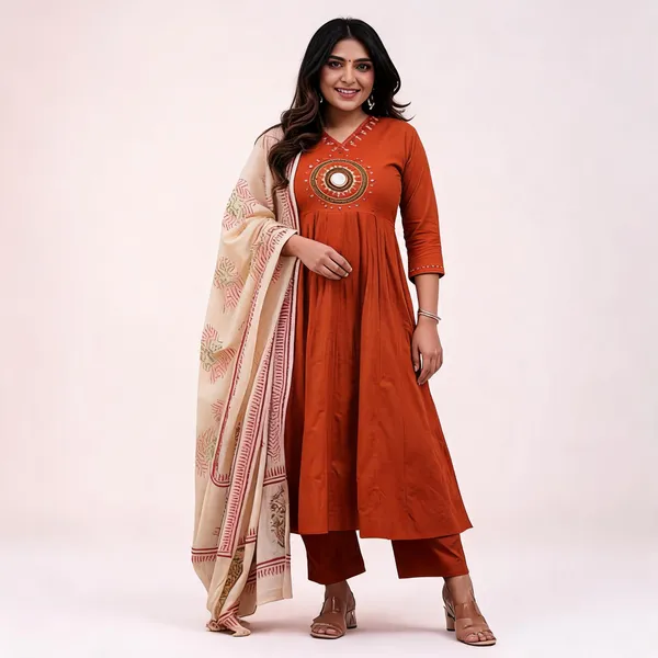 Rust_Aura_Embroidered_Kurti_Pant_Set_With_Dupatta