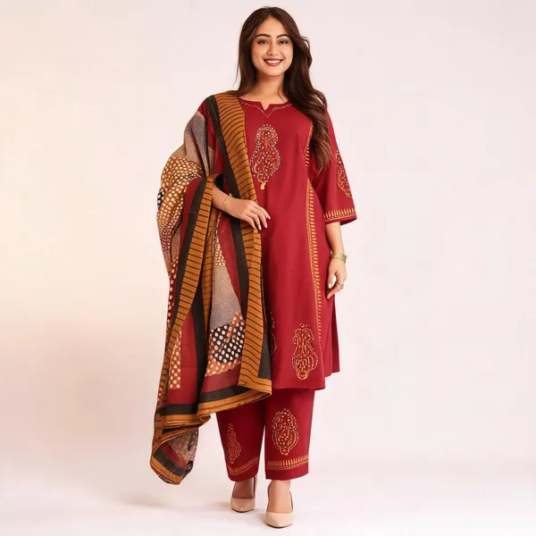 Cotton_Rust_Romance_Kurta_With_Pant_And_Dupatta_Set
