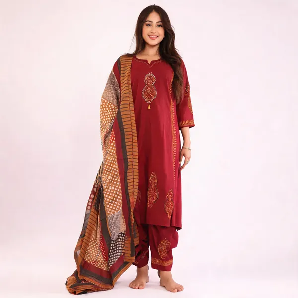 Cotton_Rust_Romance_Kurta_With_Pant_And_Dupatta_Set